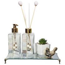 Kit Lavabo Premium 2 Frascos Bandeja Luxo Vasinho Passarinho Kit Lavabo Premium 2 Frascos Bandeja Luxo Vasinho Passarinho