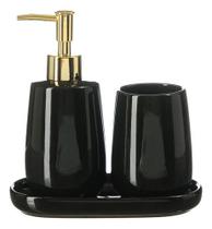 Kit Lavabo Preto Banheiro Dispenser Líquido Bandeja Porta Escova Kit Lavabo Preto Banheiro Dispenser Líquido Bandeja Porta Escova