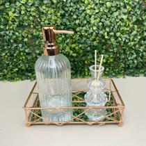 Kit Lavabo Rose Gold com Bandeja Difusor Luxo Banheiro 3 Pç