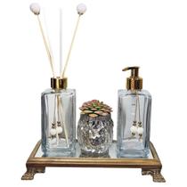 Kit Lavabo Sabonete Difusor 250ml C/ Bandeja Madeira Espelho Kit Lavabo Sabonete Difusor 250ml C/ Bandeja Madeira Espelho