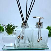 Kit Lavabo, Saboneteira, Difusor E Acessórios, Suculenta( Cubo Degradê)