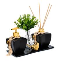 Kit Lavabo Saboneteira Difusor Estrela Fosco Luxo C/ Bandeja