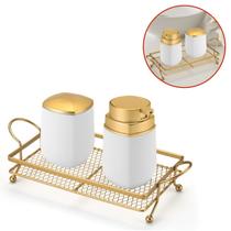 Kit Lavabo Saboneteira Porta Algodão Multiuso Com Bandeja Retangular Fosco Kit Lavabo Saboneteira Porta Algodão Multiuso Com Bandeja Retangular Fosco