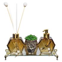 Kit Lavabo Valência 200ml Bandeja Espelhada Vaso Suculenta Kit Lavabo Valência 200ml Bandeja Espelhada Vaso Suculenta