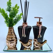 Kit Lavabo Vasinho Espelhado, Difusor, Saboneteira, Bandeja ( Elegance)