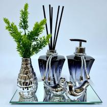 Kit Lavabo Vasinho Espelhado, Difusor, Saboneteira, Bandeja ( Elegance)