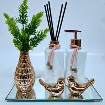 Kit Lavabo Vasinho Espelhado, Difusor, Saboneteira, Bandeja (Square)