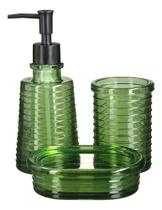 Kit Lavabo Verde Banheiro Vidro Porta Sabonete Líquido Saboneteira