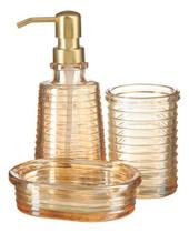 Kit Lavabo Vidro Banheiro Dispenser Líquido Saboneteira 041