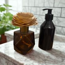 Kit Lavabo Vidro Difusor com flor e Saboneteira com essencia Chá branco100ml - ÂMBAR