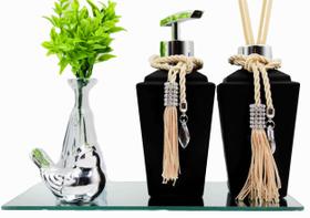 Kit Lavabo Vidro Preto Fosco Super Luxo C/ Bandeja + Enfeite Kit Lavabo Vidro Preto Fosco Super Luxo C/ Bandeja + Enfeite