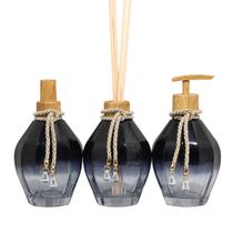 Kit Lavabo Vidro Saboneteira Difusor Aromatizador Home Spray