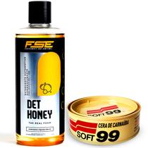 Kit Lavagem Automotiva Det Honey 500ml + Cera Carnaúba All Colors 100g Soft99