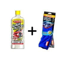 Kit Lavagem Automotiva Luxcar Pano Brilho Final + Lava Autos 500ml