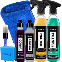 Kit Lavagem Automotiva Shampoo Neutro Vfloc Revitalizador de Plasticos Interno Cera Carnauba Tok Final Limpador Bactericida Sintra Fast Vonixxx