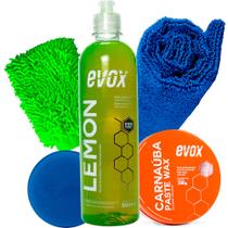 Kit Lavagem Carro Shampoo Lemon Carnauba Paste Evox