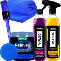 Kit Lavagem e Detalhamento Shampoo V-Floc Revitalizador Rejuvex Cera Carnaúba Tok Final Pincel Externo Vonixx