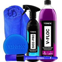 Kit Lavagem Moto Carro Fosco Shampoo V-Floc1.5L Selante Hidrorepelente Sio2-Pro Spray Vonixx