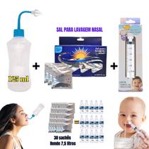 Kit Lavagem Nasal Dispositivo Curvo + Sal c/30un + Seringa