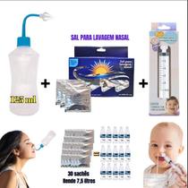 Kit Lavagem Nasal Dispositivo Curvo + Sal c/30un + Seringa