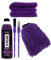 Kit Lavagem Profissional Vonixx V floc + Pinceis + Luva de Microfibra + Toalha 40x60 Secagem