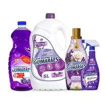 Kit Lavanda Guimarães Lava Roupas 5L + Amaciante Concentrado 1L + Desinfetante 5L + Multiuso 500 ml