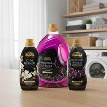 Kit Lavanderia 01 Coala Lava Roupas Liquido 3L Orquídea Negra, 01 Amaciante Concentrado Chá Branco 1L, 01 Amaciante Concentrado Orquídea Negra 1L