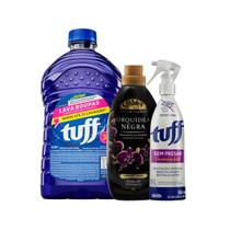 Kit Lavanderia 1 Tuff Lava roupas 3l, 1 Coala Amaciante orquídea negra 1L, 1 Tuff sem passar Desamassa Facil 350ml