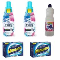 Kit Lavanderia 2 Amaciante Downy 500ml + 2 Sabão Em Pó Minuano 800g Cada Pacote + 1 Alvejan