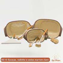 Kit Lavanderia 3 Cestos Organizadores Vazados 5 Escovas Multiuso Bambu Cozinha Limpesa Promo Kit Lavanderia 3 Cestos Organizadores Vazados 5 Escovas Multiuso Bambu Cozinha Limpesa Promo