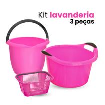 Kit Lavanderia 3 Peças Balde Bacia Cesto Prendedor Multiuso