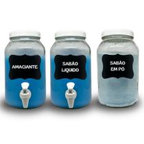 Kit Lavanderia 3 Vidros Para Deixar Sua Lavanderia Organizada, Sabão Em Pó, Sabão Liquido, Amaciante