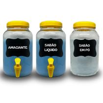 Kit Lavanderia 3 Vidros Para Deixar Sua Lavanderia Organizada, Sabão Em Pó, Sabão Liquido, Amaciante