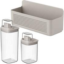 Kit Lavanderia 3pç Organizador + Disepenser 1L e 1,5L Bege - Flow Ou