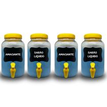 Kit lavanderia 4 potes com torneira sabão liquido, amaciante ou outros 3 litros cada c lousa e giz