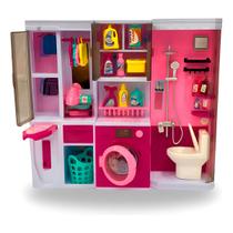 Kit Lavanderia Boneca Casinha Luz Som Máquina De Lavar