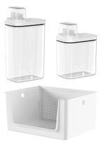 Kit Lavanderia Com Cesto E 2 Dispenser Ou - Branco -Liso Kit Lavanderia Com Cesto E 2 Dispenser Ou - Branco -Liso