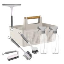 Kit Lavanderia Com Organizador + 2 Borrifadoros + 3 Escovas E Rodo