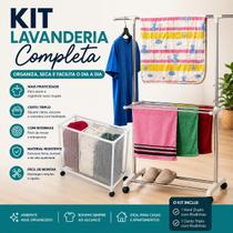 Kit Lavanderia Completa Organizador e Varal Dobrável Vertical Kit Lavanderia Completa Organizador e Varal Dobrável Vertical
