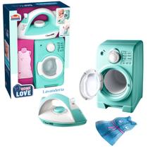 Kit Lavanderia Home Love Ferro De Passar + Máquina De Lavar Brinquedo De Casinha Educativo - Usual
