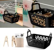 Kit Lavanderia Lava Roupas 2 Peças Com Cesto E Kit De Prendedores UZ