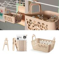 Kit Lavanderia Lava Roupas 2 Peças Com Cesto E Kit De Prendedores UZ