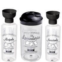 Kit Lavanderia Porta Sabão em Pó 1 Kg Alvejante Amaciante c/ Dosador Plasútil Pote Máquina de Lavar