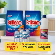 KIt Lavanderia Sabão em Pó Brilhante 6 Detergente ypê 500ml Alvejante sem cloro 1l