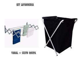 Kit Lavanderia Varal Sanfonado + Cesto Organizador De Roupa.