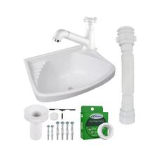 Kit Lavatório Branco Quadrado com Torneira de Mesa Astra e Sifão