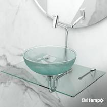 Kit Lavatório de Vidro Suspenso 50x35 com Cuba de Apoio 29cm Beltempo