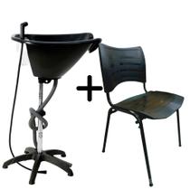 Kit Lavatório Portátil + Cadeira Plástica preta salão cabelo