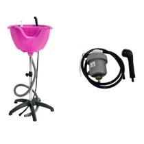 kit lavatorio portatil rosa + aquecedor de agua salão cabelo