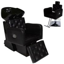 Kit Lavatório Tokyo Base Preta Descanso + Cadeira Reclinável base Quadrada Para Salão